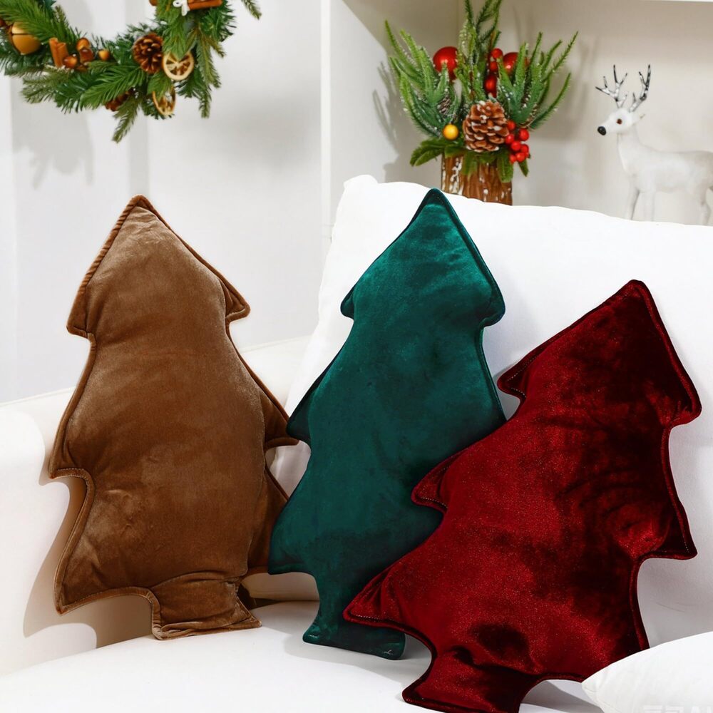 4240 3 Pcs Christmas Tree Throw Pillows Soft Velvet Decorative Throw Pillow